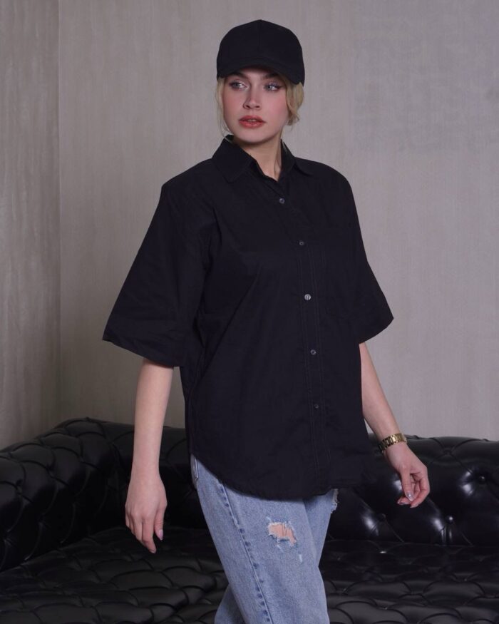 شومیز لینن آستین کوتاه بیسیک