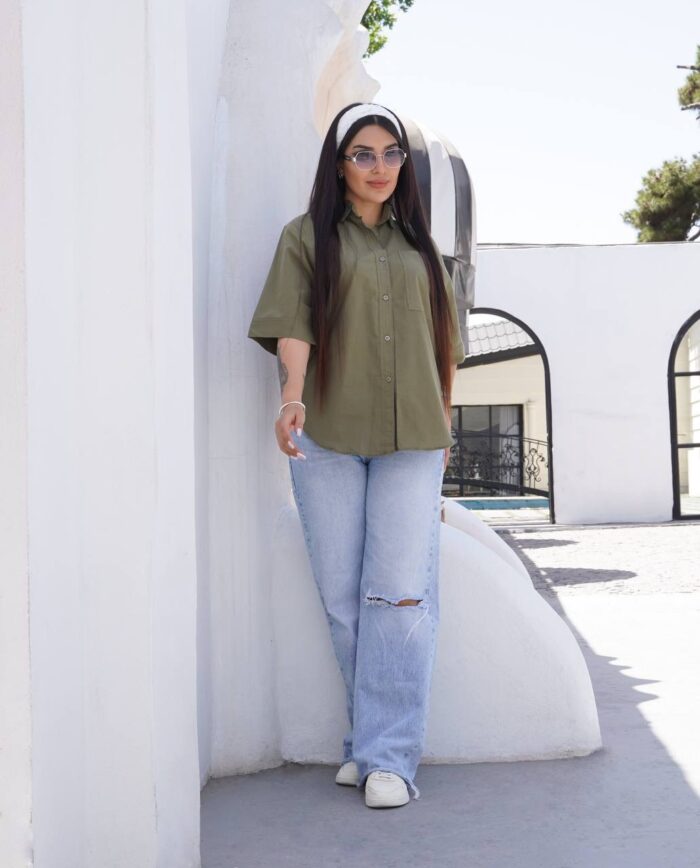 شومیز لینن آستین کوتاه بیسیک