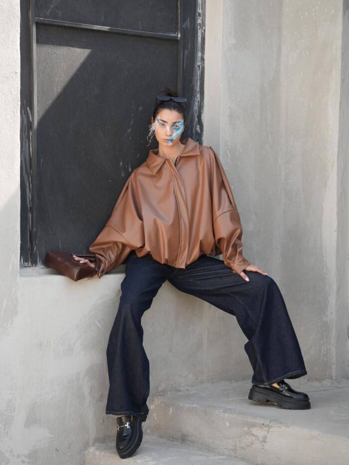 کاپشن چرم بامبر جکت