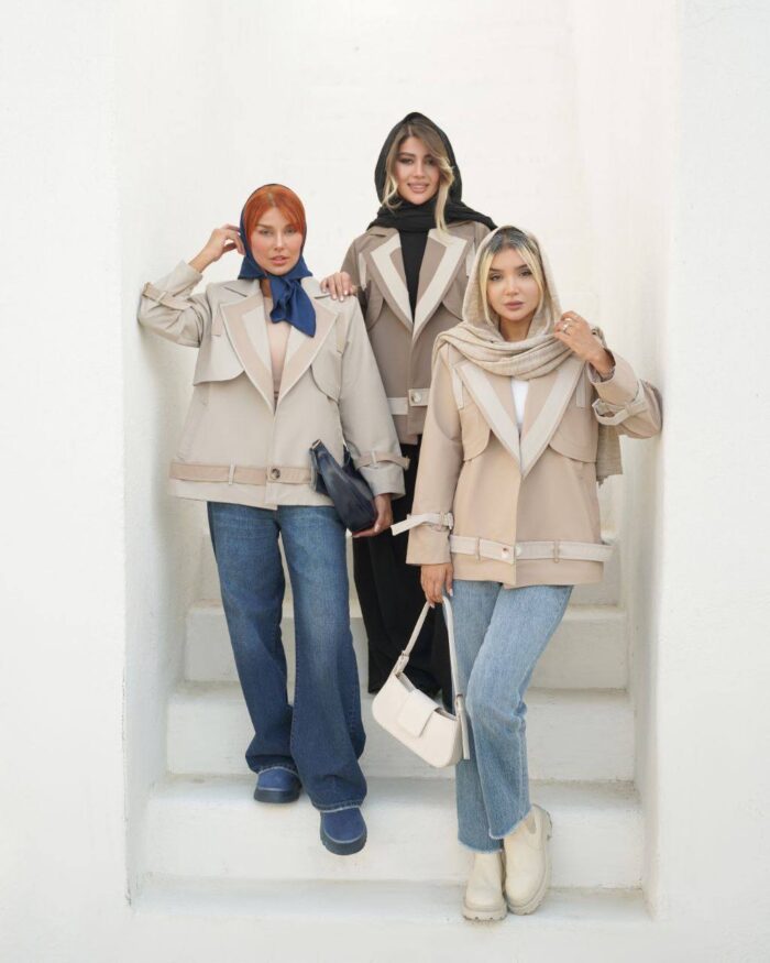 بارانی ترکیبی پایین کمر