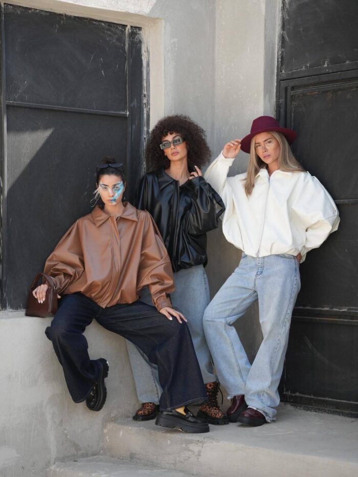 کاپشن چرم بامبر جکت